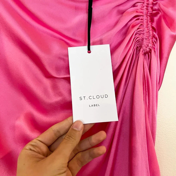 St. Cloud Spritzer Split Skirt Silk Ruched Hot Pink Barbiecore Maxi Skirt S NWT - Picture 3 of 10